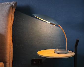 Vintage Pastel Blue Table Lamp: Mid-Century Modern Industrial Lighting