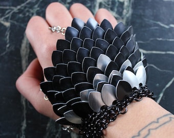 Dragon Scale Glove, Gothic Slave Bracelet Armor, Pagan Witch Fantasy Jewelry,  LARP, Burning Man Festival Cosplay