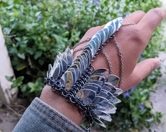Chainmail Bracelet Glove Armor, Wolfsbane Gothic Occult Festival Cuff for Renaissance Faire & Raves