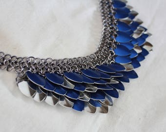 Mermaid Scale Armor Necklace for Sea Witch & Festival Wear, Serpent Chainmail Jewelry for Burning Man Steampunk