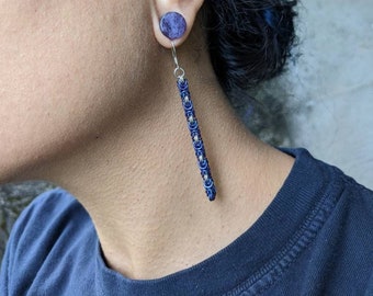 Niobium Drop Chain Earrings for Sensitive Ears, Silver Byzantine Links Pastel Dangle Earrings