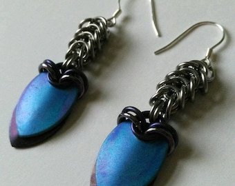 Titanium Mermaid Scale Earrings, Pastel Goth Jewelry Fashion, Mami Wata African Folk Tale, Festival Attire