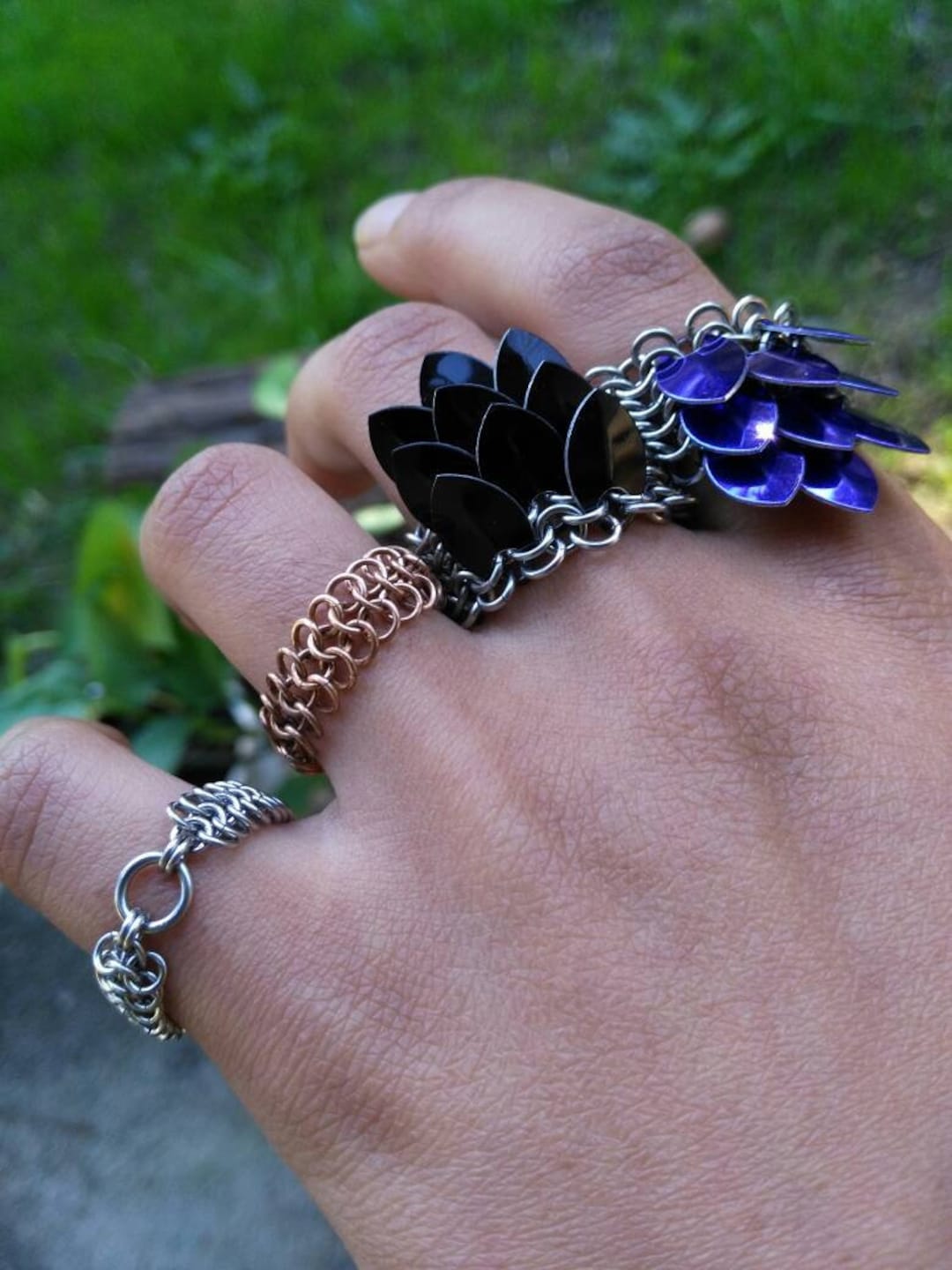 Chainmaille Ring With Center Detail Gothic Moon Child Elven Etsy