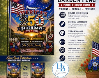 Drapeau de jardin patriotique 1776-2026 avec nom personnalisé | Drapeau américain des 250 ans | Décoration personnalisée du 4 juillet | Cadeau drapeau des Etats-Unis
