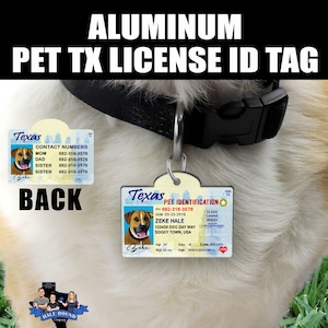 Personalized Aluminum Pet Texas ID Tag - Mini Doggy Texas Driver License