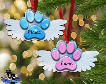 Ornement de Noël commémoratif pour animaux de compagnie, patte avec ailes, ornement de Noël, ornement de patte d’ange pour animaux de compagnie, ornement personnalisé pour animaux de compagnie
