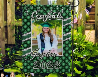 Drapeau de jardin Graduation personnalisé VERT et NOIR GLAM