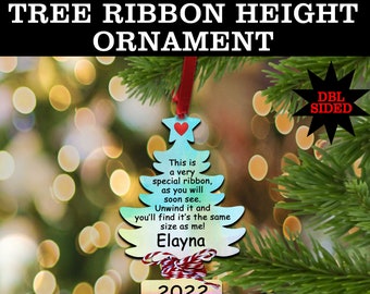 Kids Personalized Height Ribbon Christmas Ornament, Keepsake Ribbon Ornament, 2022 Keepsake Ribbon Height, FREE shipping