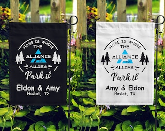 Alliance RV - Drapeau de jardin personnalisé double face en microfibre douce We are Allies