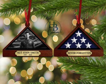 Ornement commémoratif drapeau 2D personnalisé soldat tombé au combat, ornement drapeau vétéran, ornement de Noël commémoratif, cadeau souvenir commémoratif