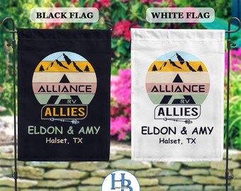 Retro Alliance RV Allies - Drapeau de jardin personnalisé double face en microfibre douce