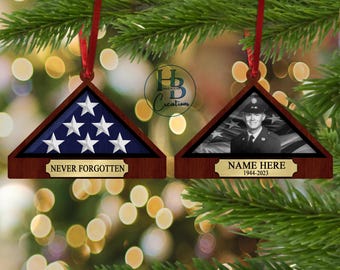 Ornement de drapeau 3D personnalisé, ornement de drapeau vétéran, soldat tombé au combat, décoration de Noël commémorative, souvenir commémoratif, cadeau de sympathie