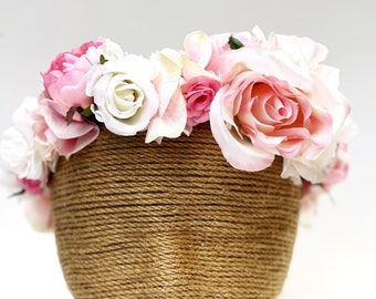 Mommy & Me, Adult Flower Crown, Baby Shower, Pink, White, Bridal Flower Crown, Flower Crown, Wedding Flower Crown, Bridesmaid, Floral Crown