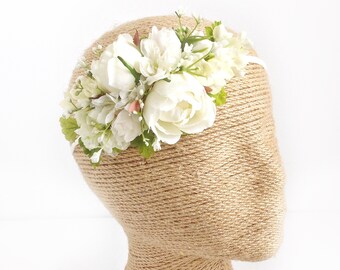 White Flower Crown, Flower Headband, Nylon Baby Headband, Bridal Headband, Flower Crown, Flower Girl Crown, Floral Crown, Toddler Crown