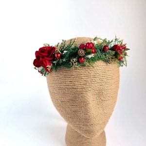 Christmas Flower Crown, Christmas Halo Wreath, Christmas Floral Crown, Christmas Headpiece, Christmas Hair Wreath, Holiday Hairpiece, RTS