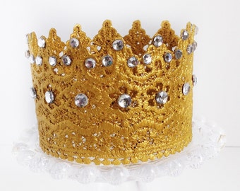 Crown Cake Topper, Rhinestones, Princess Party, Gold Baby Crown, Tiara, Birthday Cake Top, Cake Smash, Baby Shower Cake Topper, 1st Birthday