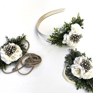 Weihnachtsblumenkrone, Weihnachts-Stirnband, Weihnachts-Krawatte, Elfenbein Weihnachten, Weihnachtsblumenkrone, Ivory Blumenkrone, versandfertig
