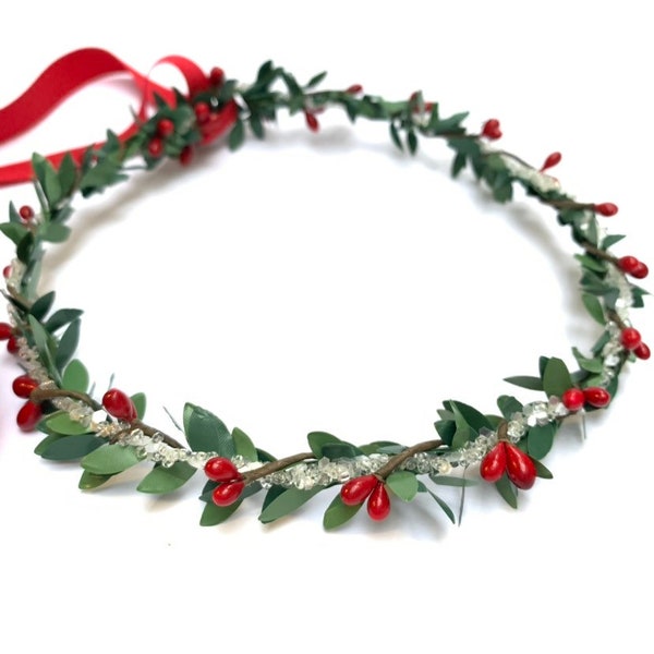 Christmas Flower Crown, Baby Flower Crown, Christmas Halo Wreath, Christmas Ice Crown, Christmas Hair Wreath, Head Wreath, Headband, Berries