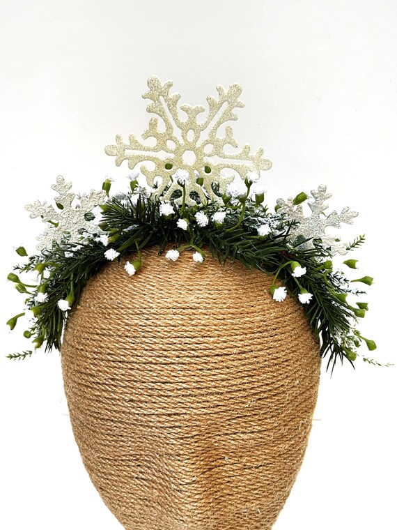 Weihnachts-Schneeflocken-Stirnband, Weihnachtshaarschmuck, Weihnachts-Kopfschmuck, Winter-Weihnachts-Blumenkrone, weißes Weihnachts-Stirnband, Fertig 2-Schiff
