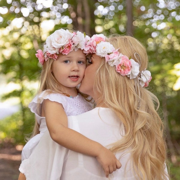 Mommy and Me Flower Crown, Baby Flower Crown, Adult Flower Crown, Flower Girl Flower Crown, Floral Crown, Tieback Flower Crown Headband