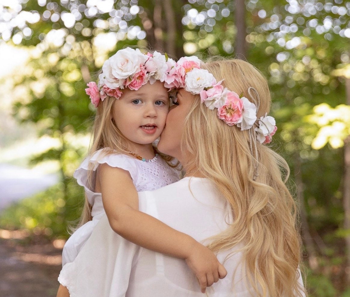 OliveAndEggplant Mommy and Me Flower Crown, Baby Flower Crown, Adult Flower Crown, Flower Girl Flower Crown, Floral Crown, Tieback Flower Crown Headband OliveAndEggplant Mommy and Me Flower Crown, Baby Flower Crown, Adult Flower Crown, Flower Girl Flower Crown, Floral Crown, Tieback Flower Crown Headband