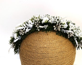 Christmas Headband, Christmas Hair Piece, White Flower Headpiece, Winter Headband for Women, Christmas Flower Crown, Holiday Headband, Party