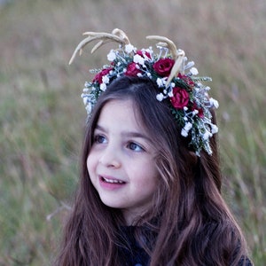 Christmas Deer Headband, Deer Flower Crown, Antler Crown, Christmas Flower Crown, Holiday Headband, Christmas Head Wreath, Floral Crown