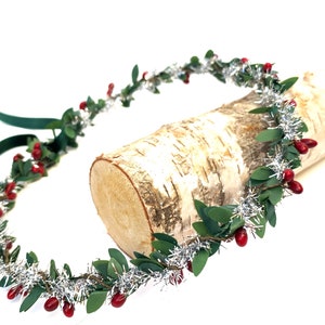 Christmas Floral Crown, Adult Crown, Baby Crown, Christmas Halo Wreath, Christmas Tinsel Crown, Christmas Hair Wreath, Head Wreath, Headband