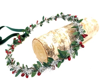 Christmas Floral Crown, Adult Crown, Baby Crown, Christmas Halo Wreath, Christmas Tinsel Crown, Christmas Hair Wreath, Head Wreath, Headband