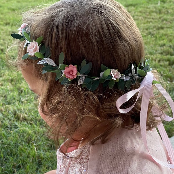Small Flower Crown, Leaf Hair Wreath, Simple Girl’s Wedding Hairpiece, Flower Girl Crown, Flower Crown, Wedding Crown, Flower Girl Headpiece