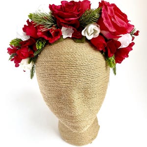 Christmas Red, White, Green Floral Headband, Christmas Headpiece, Winter Headband for Women, Adult, Christmas Flower Crown, Holiday Headband