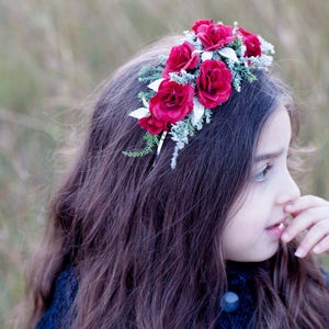 Christmas Headband, Red and White, Holiday Flower Crown, Christmas Flower Crown, Holiday Headband, Christmas Flower Headband, Tie back Crown