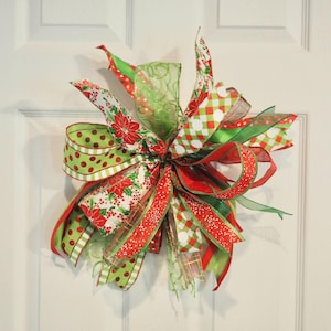 Christmas Bow for Wreaths and Lanterns Whimsical Multi Ribbon 8 Loop Bow
