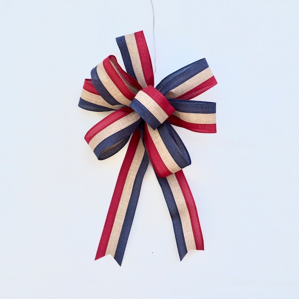 Rustic Patriotic Bow for Wreaths Lanterns Swags Doors  Lampposts Rustic Ribbon Bow