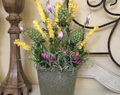 Flower Arrangements, Mantel Decor, Galvanized Bucket, Spring Decorations Country Flowers Spring Flowers Wildflowers New Home Gift Flower Tin