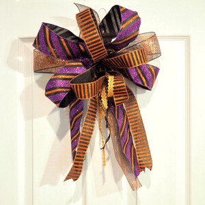 Handmade Halloween Bow: Purple, Orange & Black Fall Decor