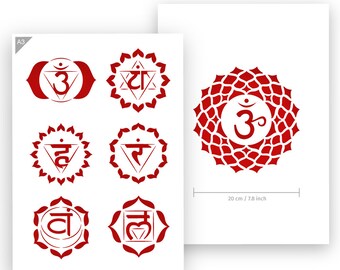Muladhara Stencil Yoga A5 Size QBIX Chakra Stencil Baking Furniture Meditation Stencil Reusable Kids Friendly DIY Stencil for Painting Wall Swadhisthana Stencil Crafts