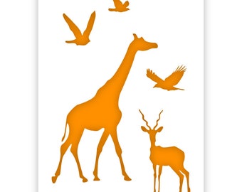 African Animals Stencil, Giraffe Stencil, Gemsbok Stencil, Bird Stencil, A5-A4 Size, Reusable, Kids Friendly Stencil, DIY stencil-art