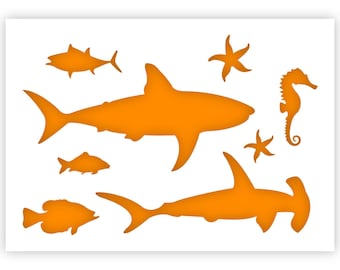 Sea life Stencil - Shark Stencil - A3 Size - Reusable, kids friendly for painting, crafts, wall and furniture stencil