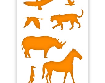 African Animals Stencil - A5/A4 Size - Reusable kids friendly painting, crafts, wall, furniture stencil