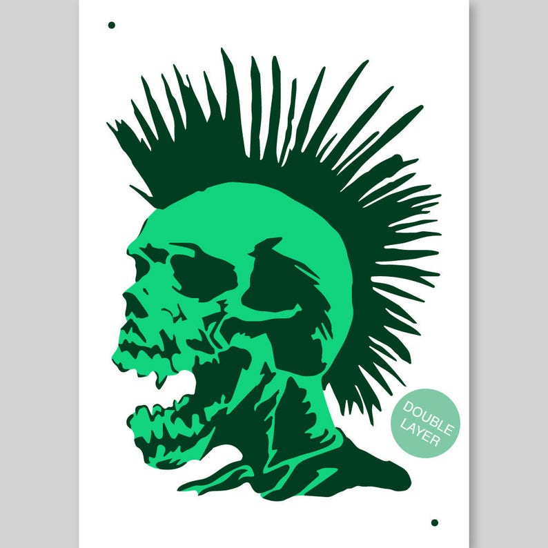 skull stencil mohican skull stencil punk rock skull 2 etsy