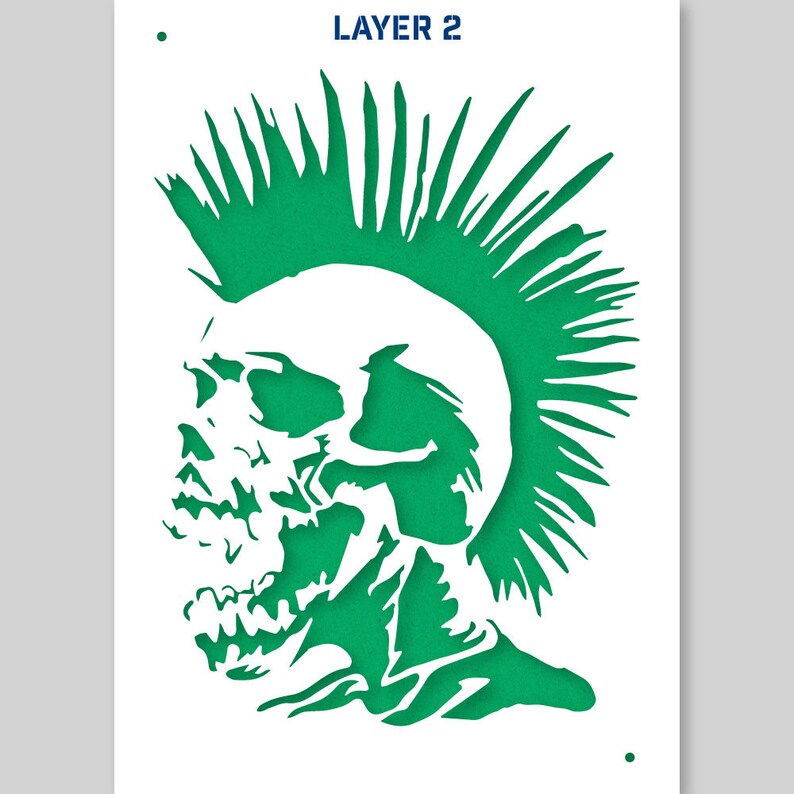 skull stencil mohican skull stencil punk rock skull 2 etsy