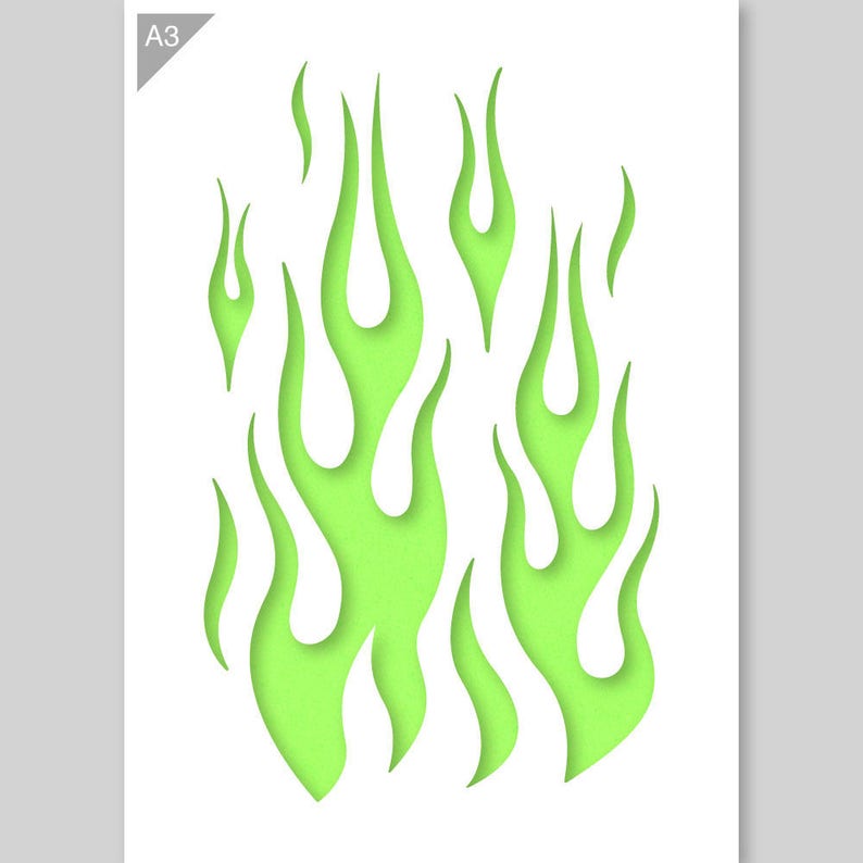 Flame Stencil Flames Stencil Fire Stencil A3 Reusable Etsy Flame Stencil Flames Stencil Fire Stencil A3 Reusable Etsy