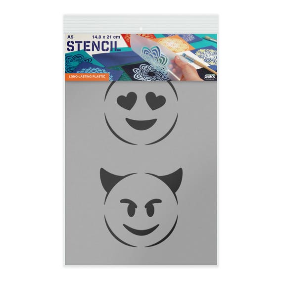 Emoji Stencil Pochoir Demoticones Emoji Amour Diable Etsy Emoji Stencil Pochoir Demoticones Emoji Amour Diable Etsy