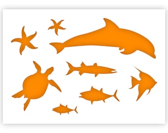 Sea life Stencil - Dolphin Stencil - A3 Size - Reusable, kids friendly for painting, crafts, wall and furniture stencil