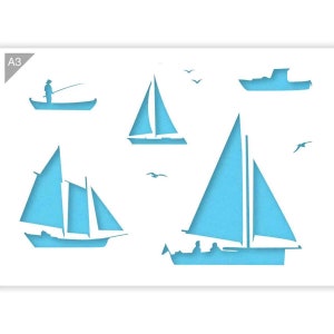 Boat Stencil - Sailboat Stencil - Fishing Boat Stencil - Boats Stencil - A3 Reusable kids friendly for painting, crafts, wall, furniture