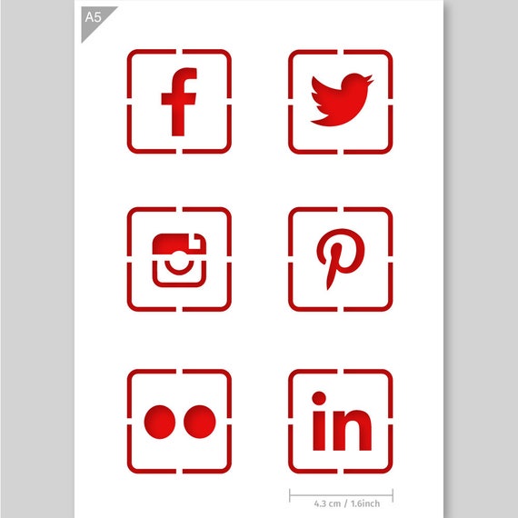 Social Media Stencil Facebook, Twitter, Instagram, Pinterest, Flickr,  Linkedin Stencil A5 Reusable, Kids Friendly, Crafts Art Stencil 