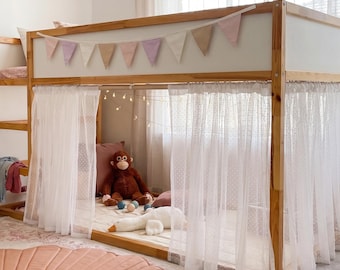 IKEA KURA ベッドカーテン - 透け感のあるチュール素材の二段ベッド用カーテン、妖精のロフト風カーテン