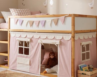 Cortinas IKEA KURA - Casinha de Brincar com Borda Ondulada, Tenda de Brincar com Beliche
