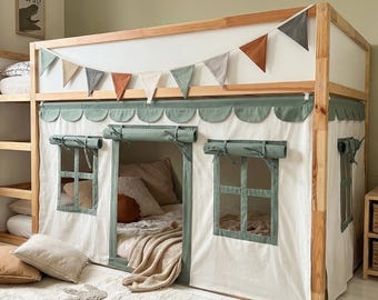 IKEA KURA 二段ベッド用カーテン - スカラップデザインのプレイハウステント